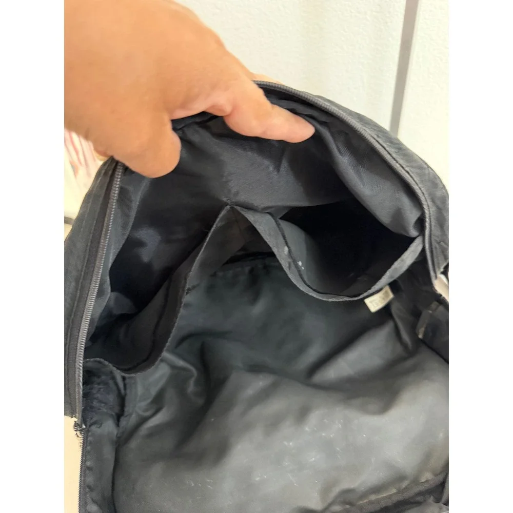 Vintage Esprit Black Nylon Backpack Metal Handle Industrial 90s Bag